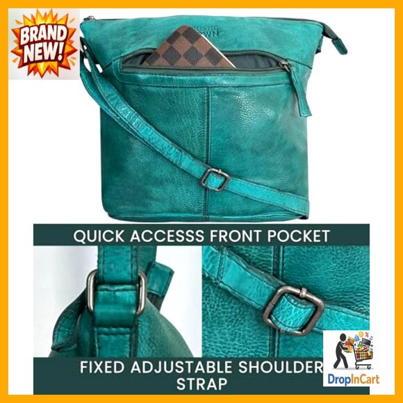 Leather Crossbody Bag Vintage Boho Satchel Adjustable Strap Minimal Chic - Picture 5 of 6